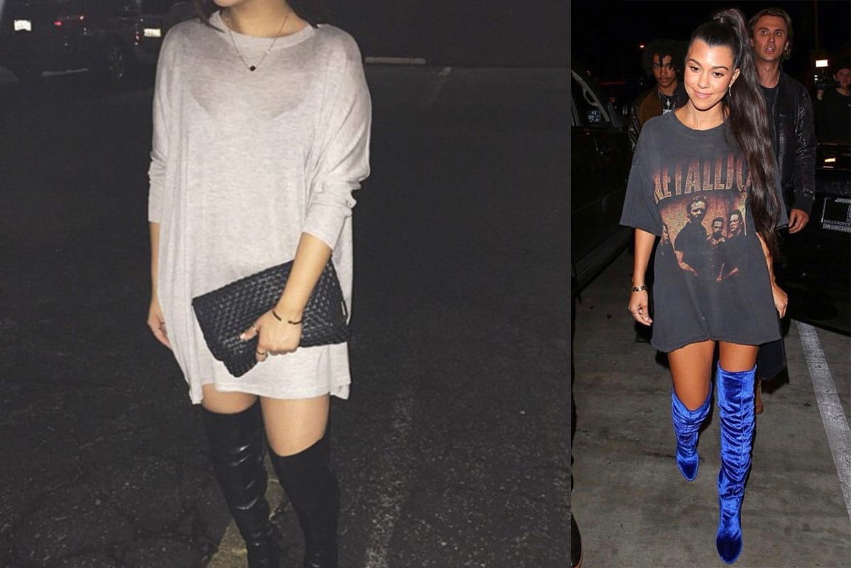 oversized t shirt with thigh high boots