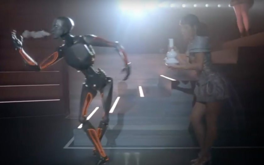 dancing robot smokes a bong load