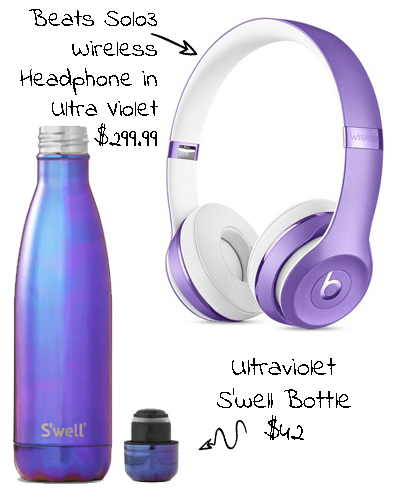 ultra violet headphones and water bottle