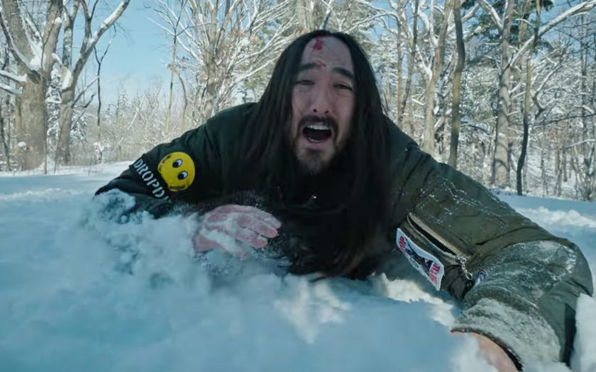 steve aoki struggles through the ice and snow to get to his show on time