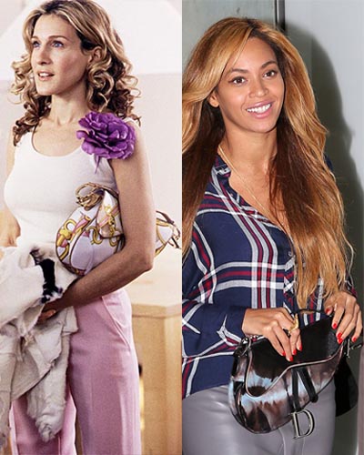 carrie bradshaw in sex in the city and beyonce carry a dior saddle bag circa 2014