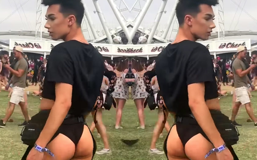 James Charles at Coachella in assless chaps