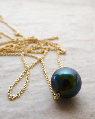 Tahitian Pearl Necklace, Fine Gold Chain, Floating