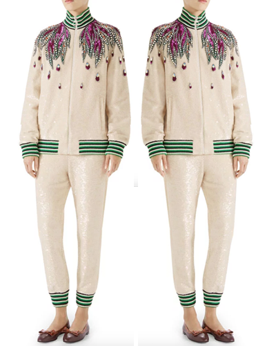 Gucci Sequin Embroidered Jersey Jogger Pantsand bomber jacket