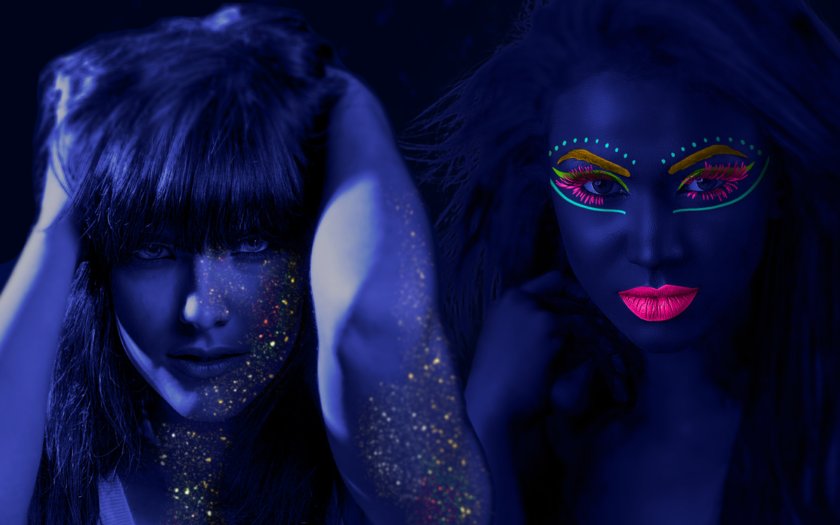 two women wearing glow in the dark makeup
