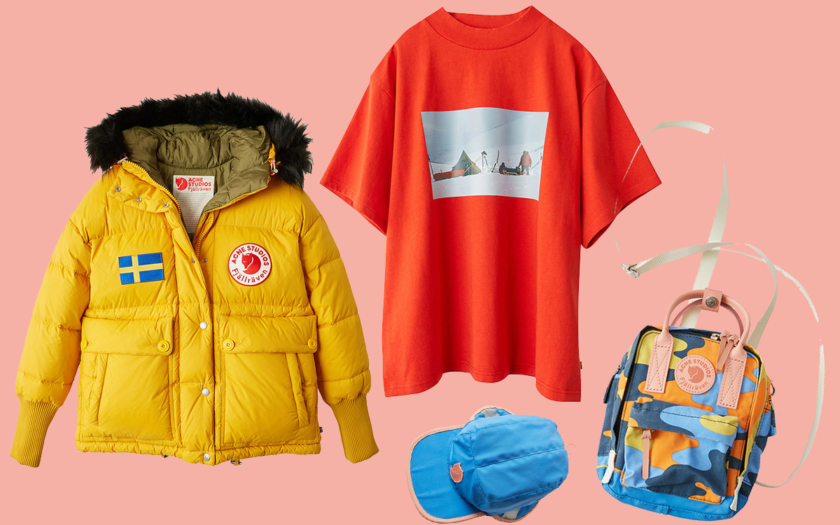 Acne Studios x Fjällräven jacket, oversized tee, cap and mini backpack