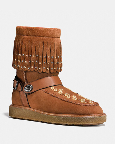 Coach Roccasin Shearling Boot With Beads