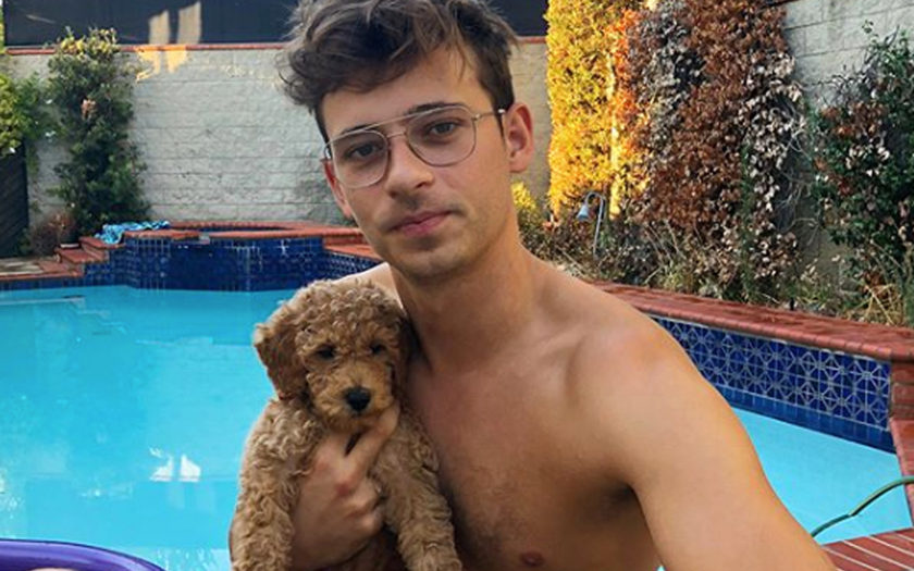 flume takes pool selfie with young poodle