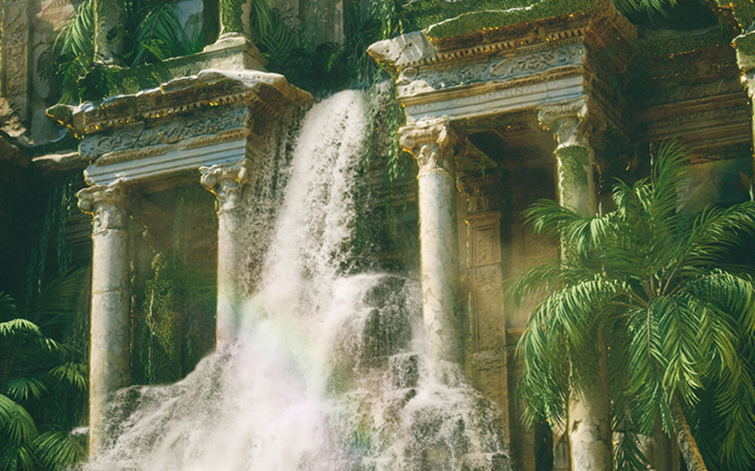 cover pf ekali "leaving" single featuring luna waterfall roman architecture gardens
