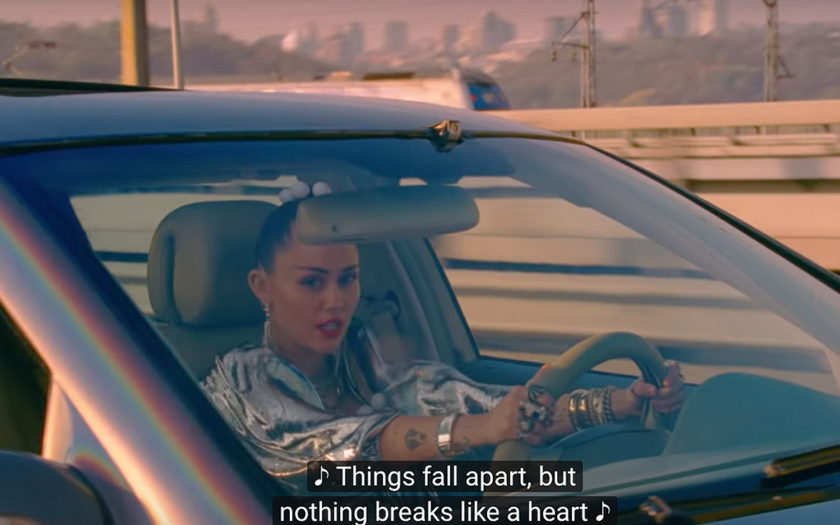 Miley Cyrus in nothing breaks like a heart music video by mark ronson