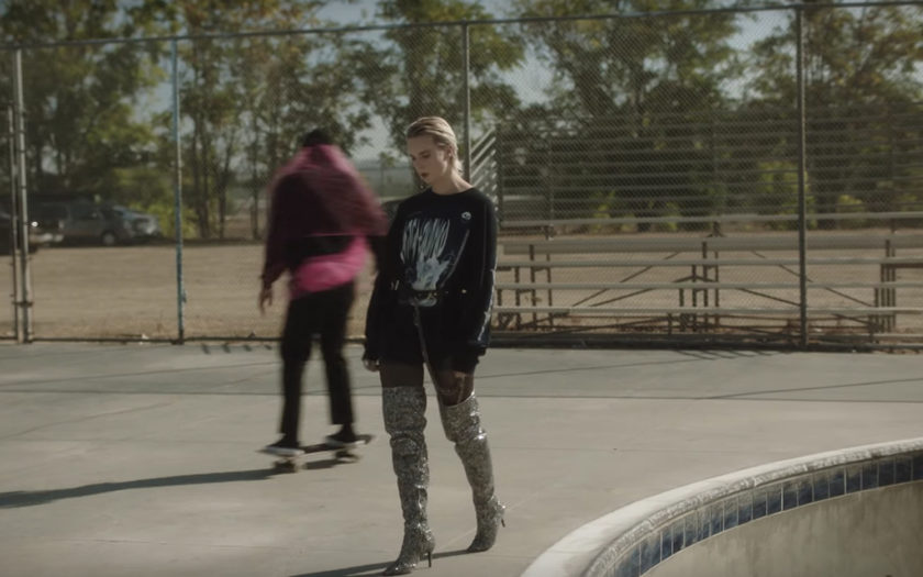 MØ in blur music video with sparkly thigh high slouchy boots