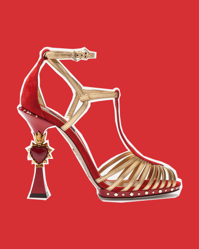 DOLCE & GABBANA SANDALS IN SUEDE AND MORDORÉ WITH SCULPTED HEEL