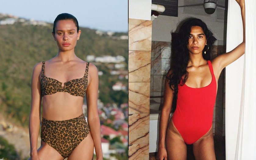 leopard bikini and red one piece