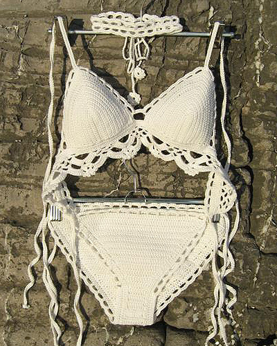 crochet bikini set and white choker in Milky White