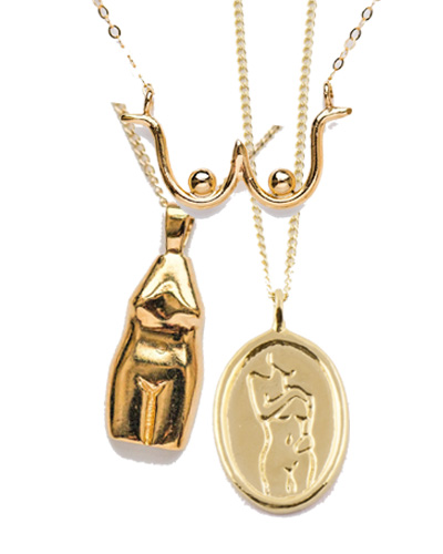 wolf circus gold pendant boob necklaces