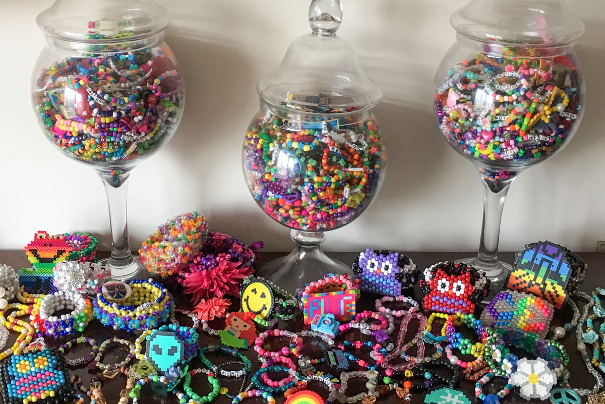 Rainbow star bead festival rave bracelet neon party
