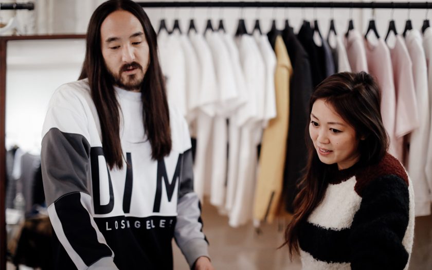 steve aoki designs clothes with some lady