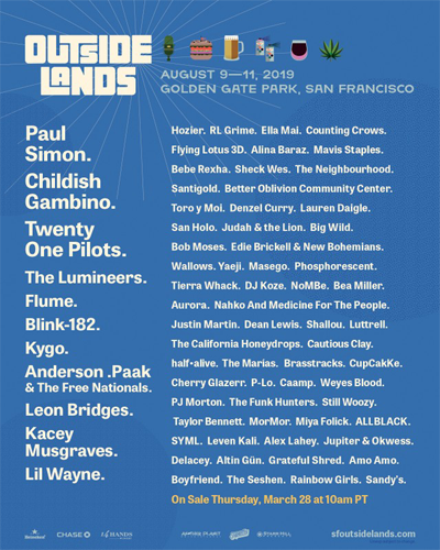 OUTSIDELANDS 2019 LINEUP POSTER