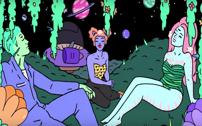 screenshot from with you video of alien kaskade and meghan trainer on an alien field