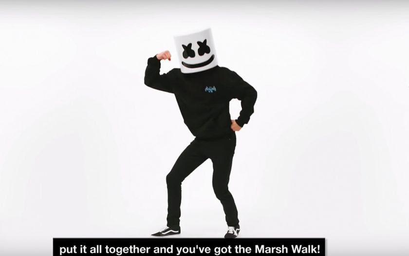 Marshmello demonstrates the marsh walk flexing