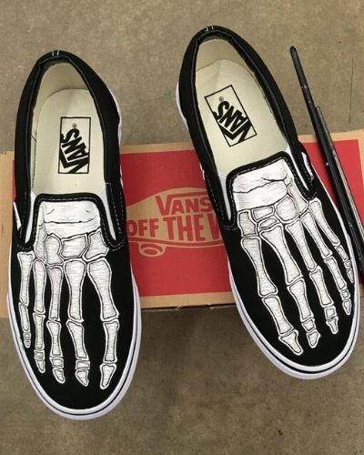 Skeleton Boney Feet Slip On Vans Shoes by BStreetShoes