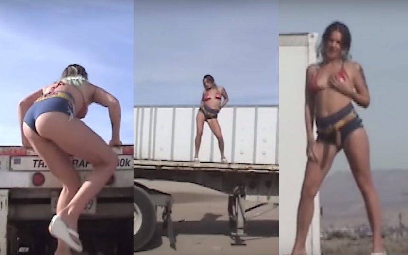 tove lo dances on the back of a flatbed semi truck