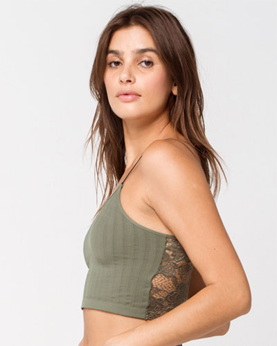FULL TILT Lace Back Strappy Seamless Green Womens Cami