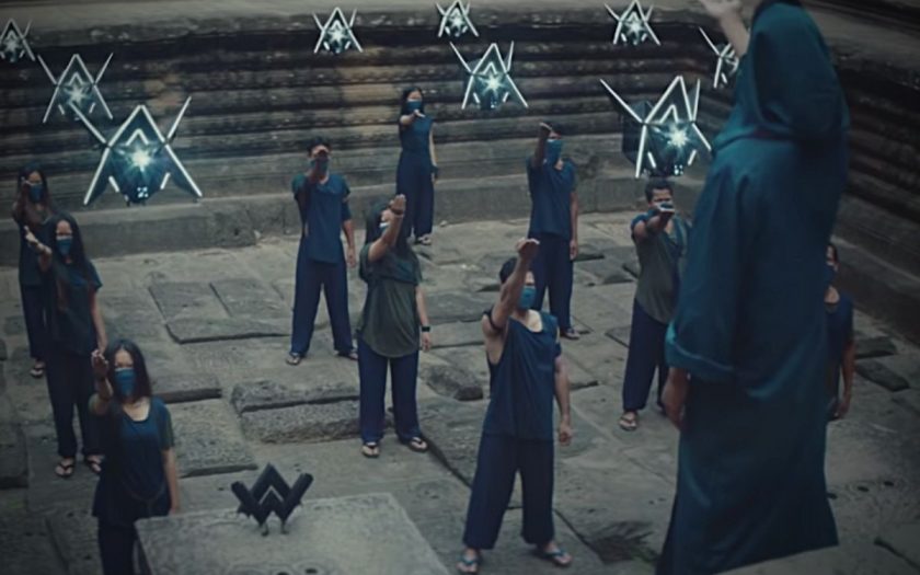screenshot of ninjas training with drones in alan walker heading home music video